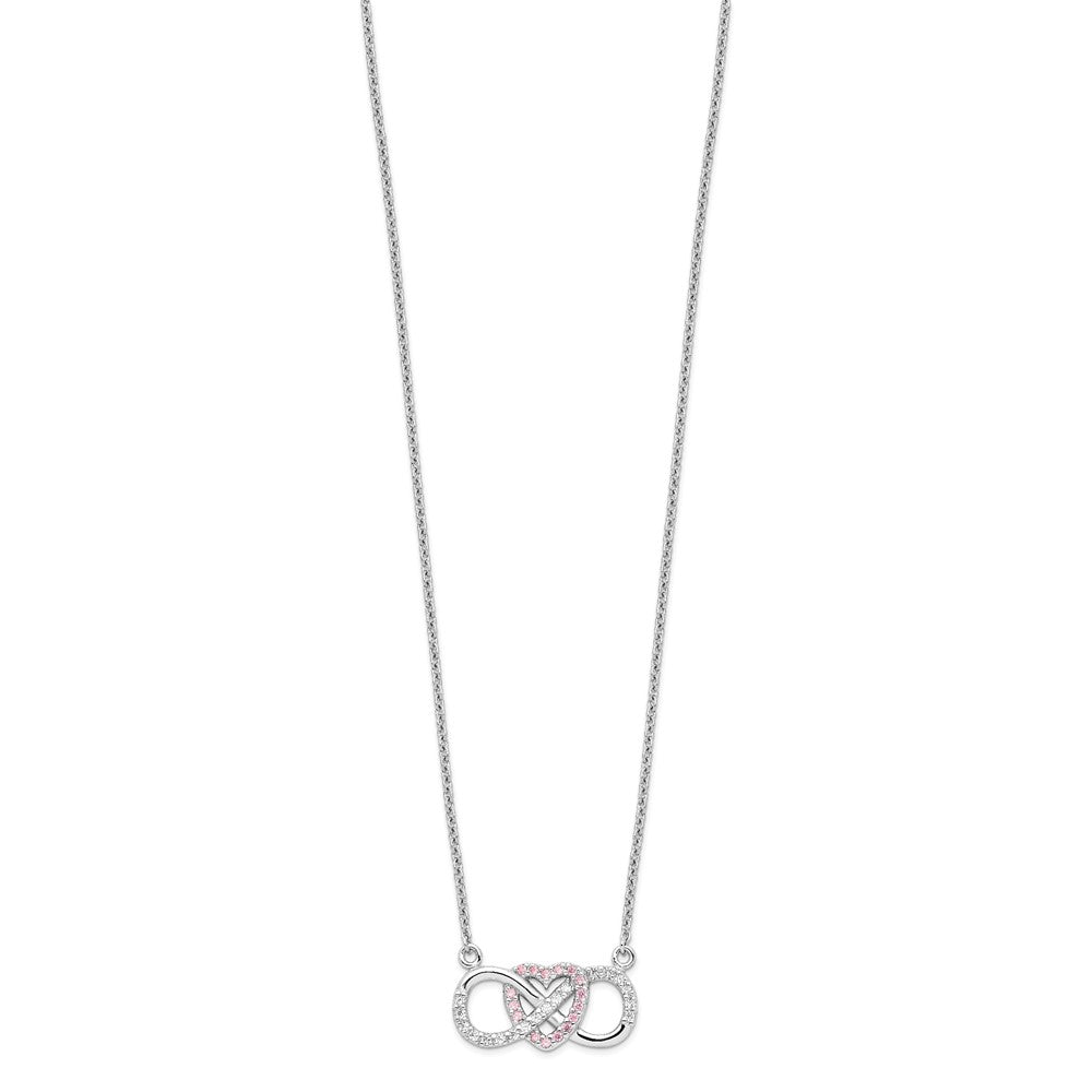 Sterling Silver Rhodium-plated w/CZ Heart w/Infinity Symbol Necklace