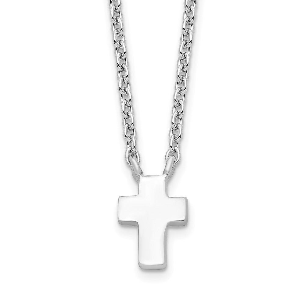 Sterling Silver Rhodium-plated w/ ext. Polished Cross Necklace