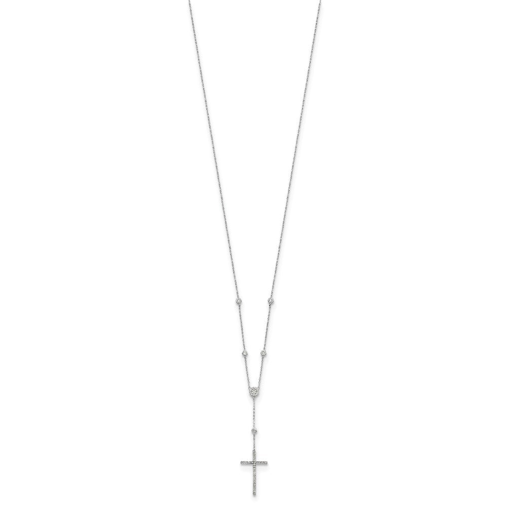 Sterling Silver Rhodium-plated CZ Cross Drop Necklace