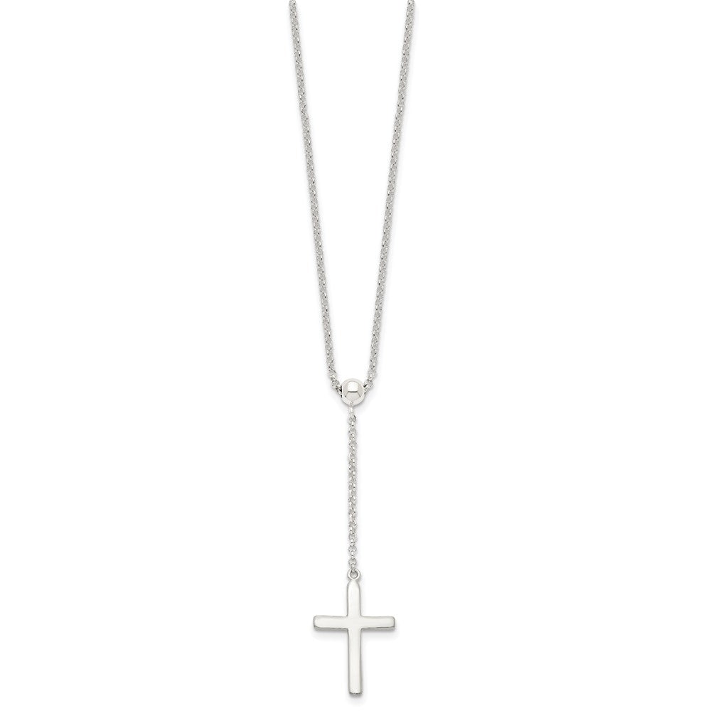 Sterling Silver Polished Cross Adjustable Up to Necklace