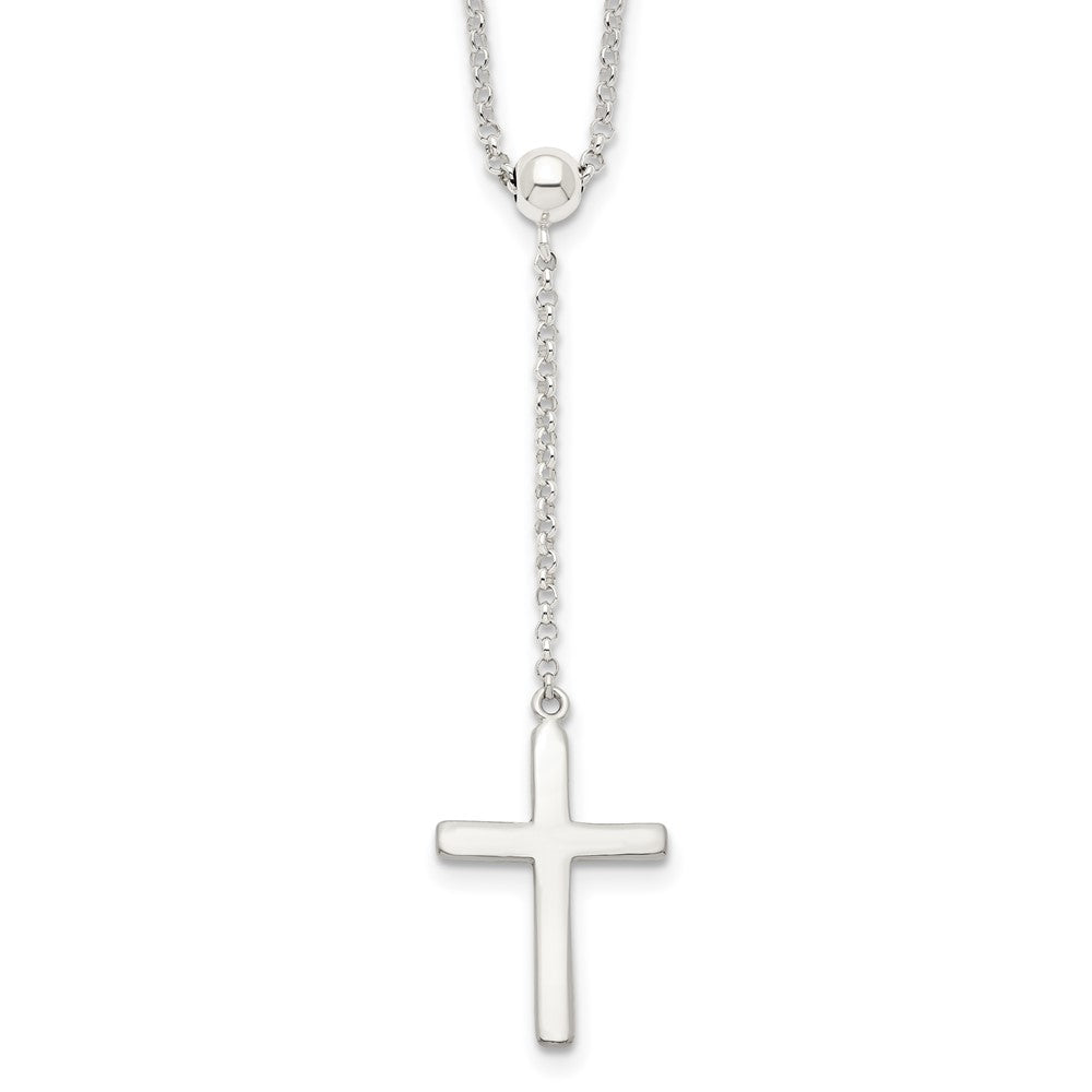 Sterling Silver Polished Cross Adjustable Up to Necklace