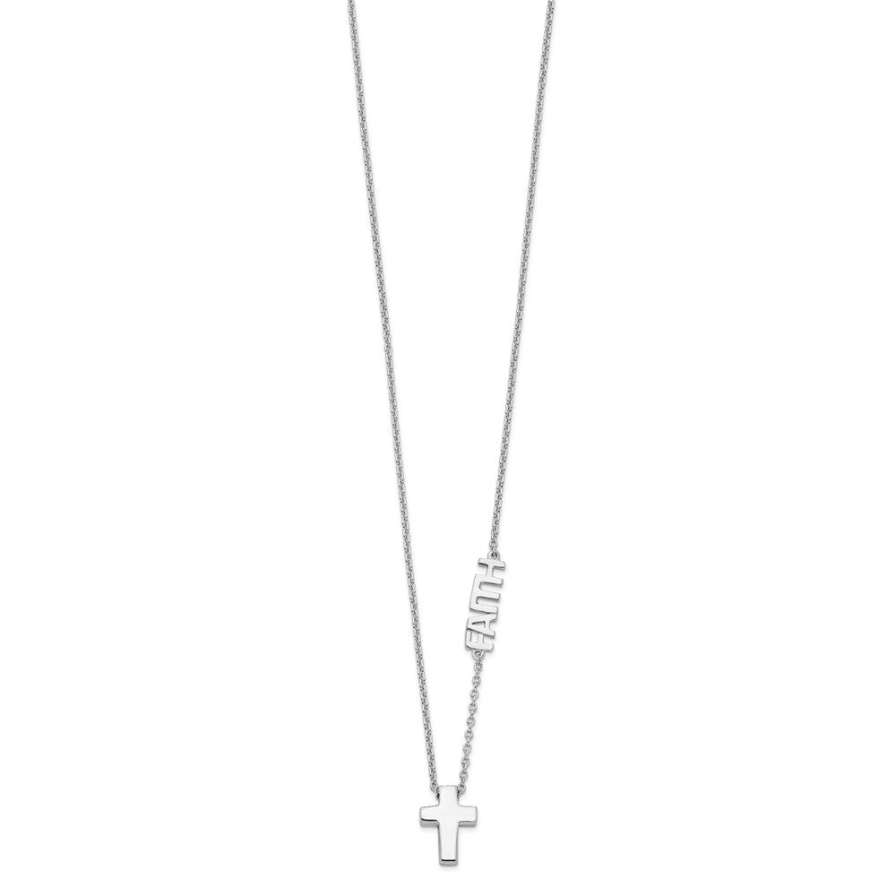 Sterling Silver Rhodium-plated FAITH with Cross Necklace