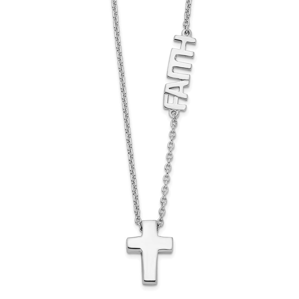 Sterling Silver Rhodium-plated FAITH with Cross Necklace