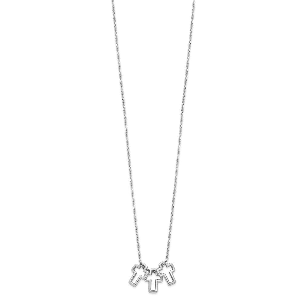 Sterling Silver Rhodium-plated 3-Cross Necklace