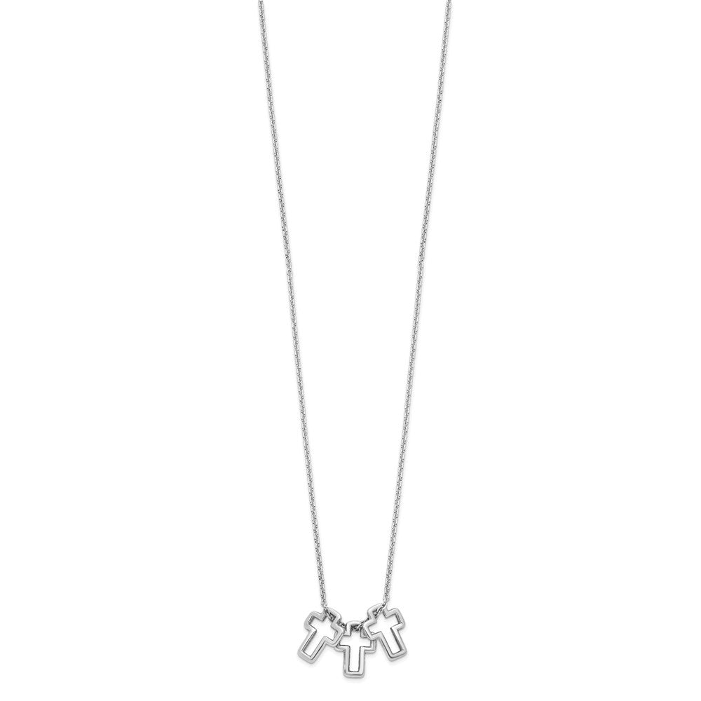 Sterling Silver Rhodium-plated Polished 3-Cross Necklace