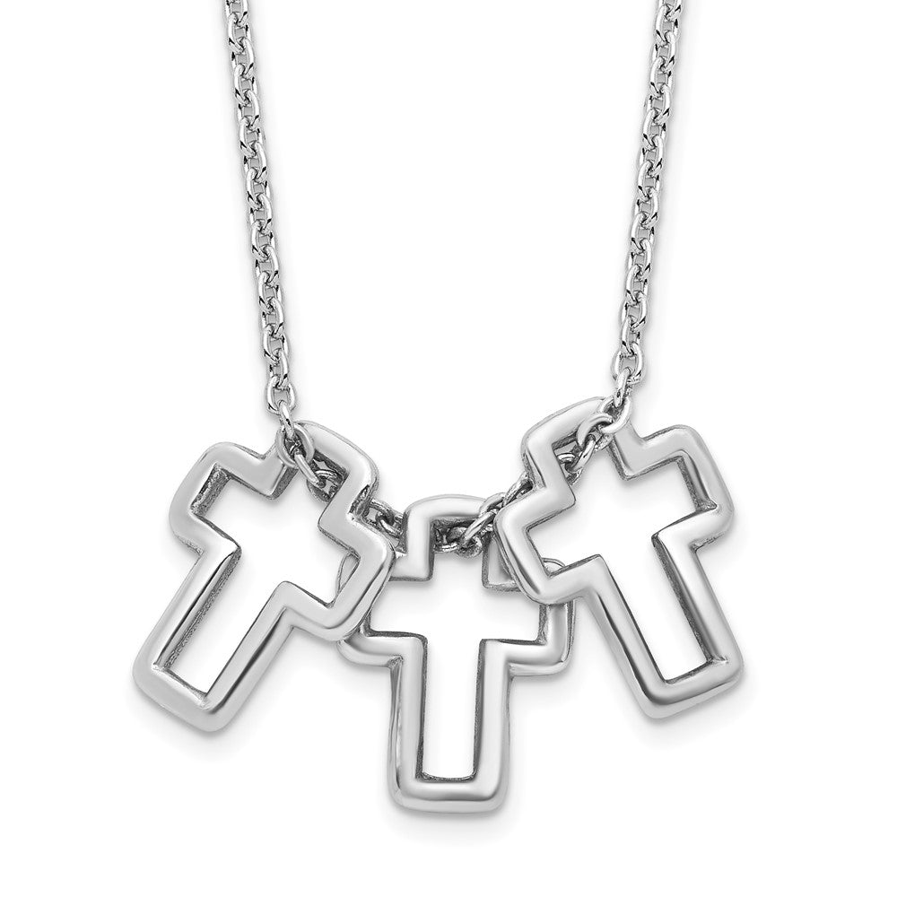 Sterling Silver Rhodium-plated Polished 3-Cross Necklace