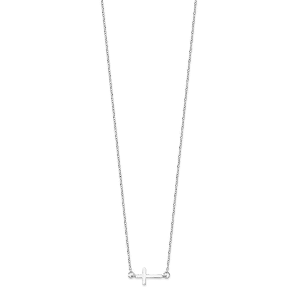 Sterling Silver Rhodium-plated Polished Sideways Cross with Extension Necklace