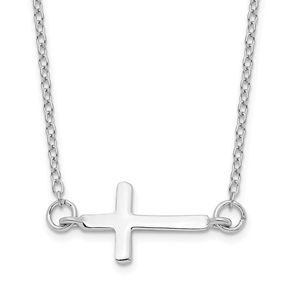 Sterling Silver Rhodium-plated w/ ext. Sideways Cross Necklace