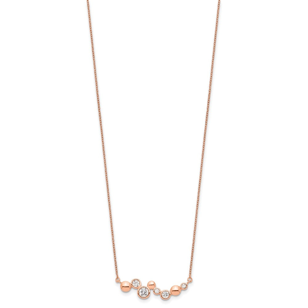 Sterling Silver Rose Gold-plated CZ w/ ext Fancy Bar Necklace