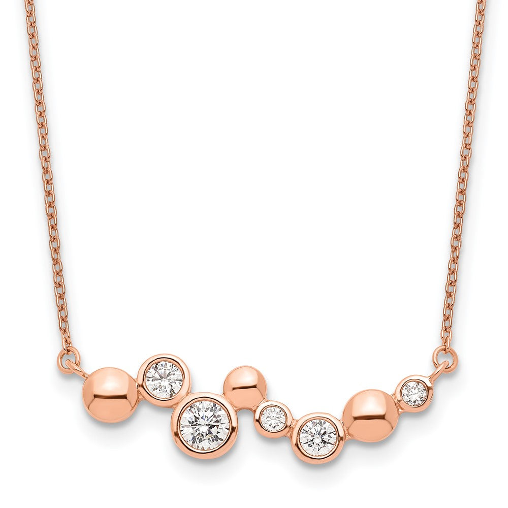 Sterling Silver Rose Gold-plated CZ w/ ext Fancy Bar Necklace