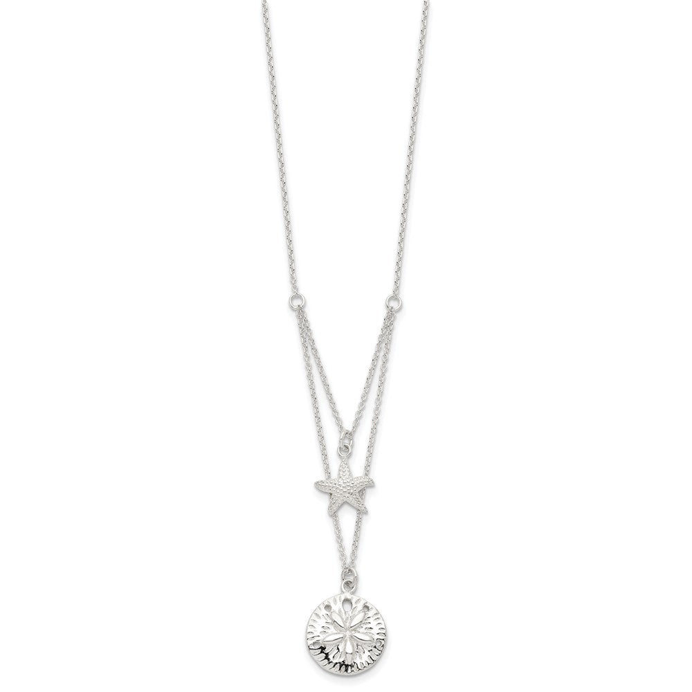 Sterling Silver Polished and Textured Starfish and Sand Dollar 2-strand Necklace