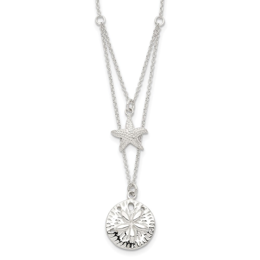 Sterling Silver Polished and Textured Starfish and Sand Dollar 2-strand Necklace