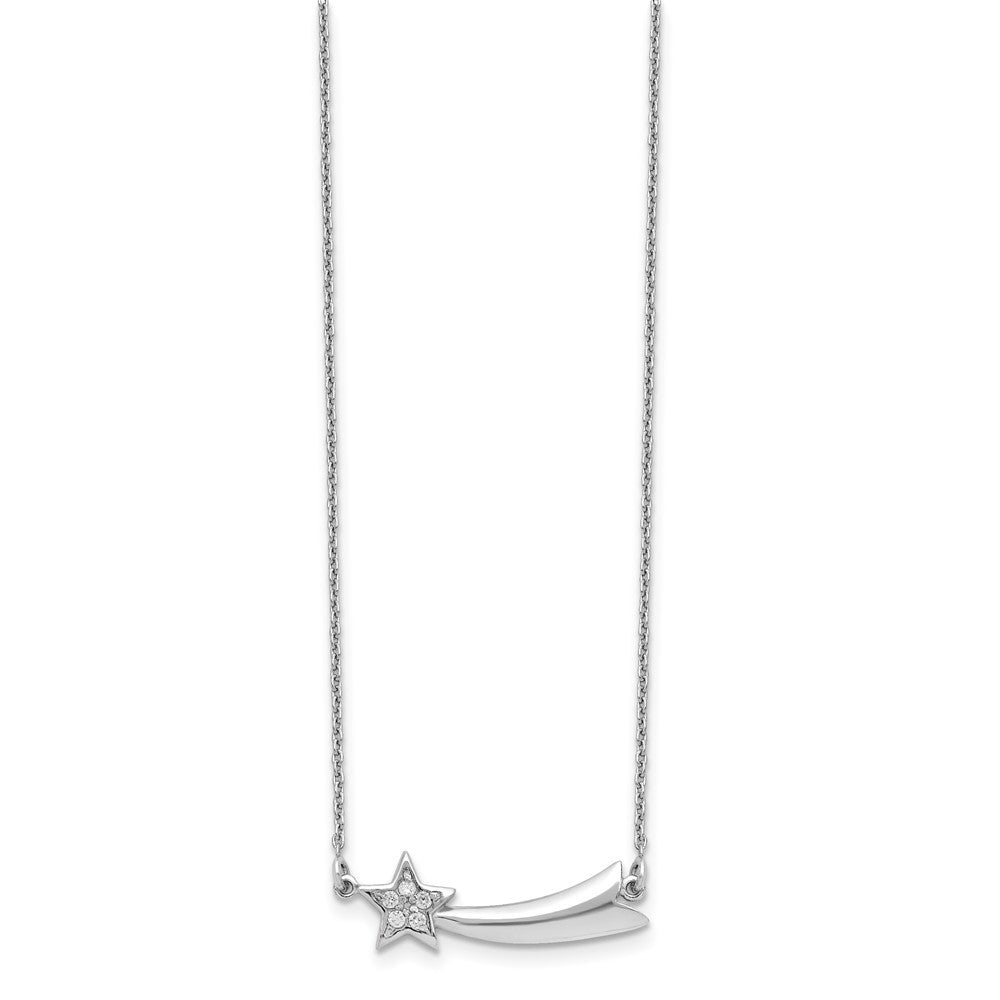 Sterling Silver Rhodium-plated CZ Shooting Star w/ ext. Necklace