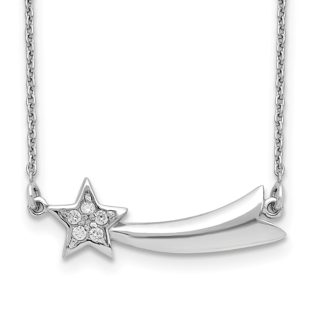 Sterling Silver Rhodium-plated CZ Shooting Star w/ ext. Necklace