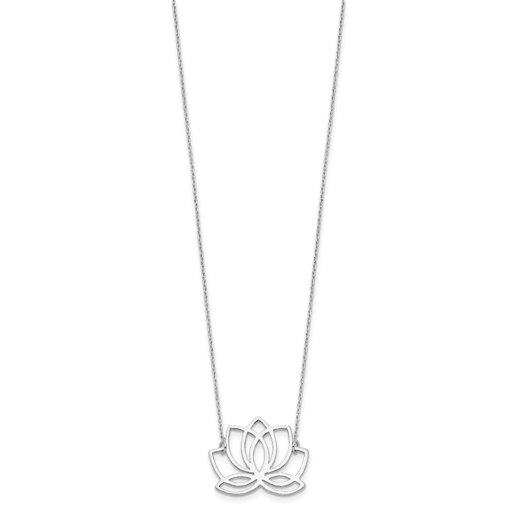 Sterling Silver Rhodium-plated Polished Lotus Flower Necklace