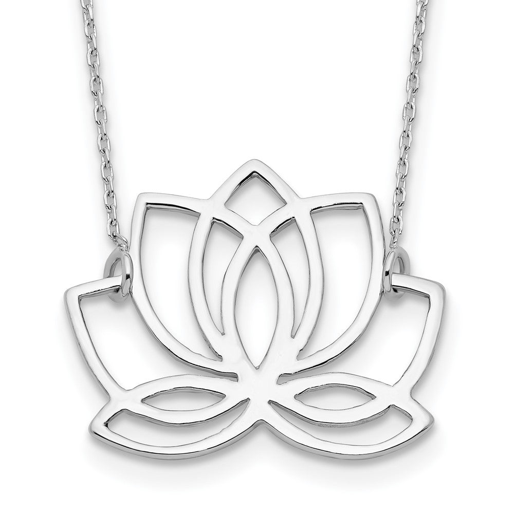 Sterling Silver Rhodium-plated Polished Lotus Flower Necklace