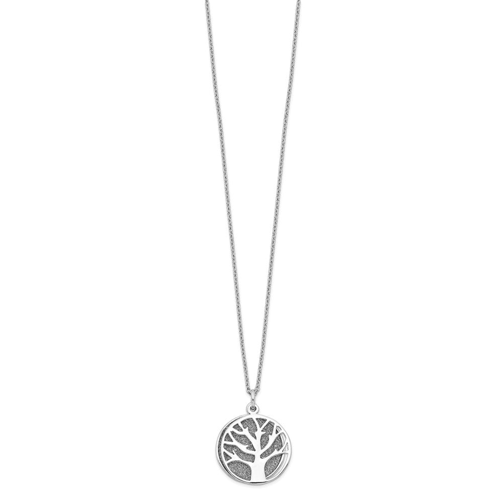 Sterling Silver RH-plated Enamel Glitter Fabric 2-piece Tree Necklace