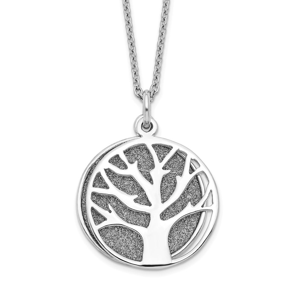 Sterling Silver RH-plated Enamel Glitter Fabric 2-piece Tree Necklace