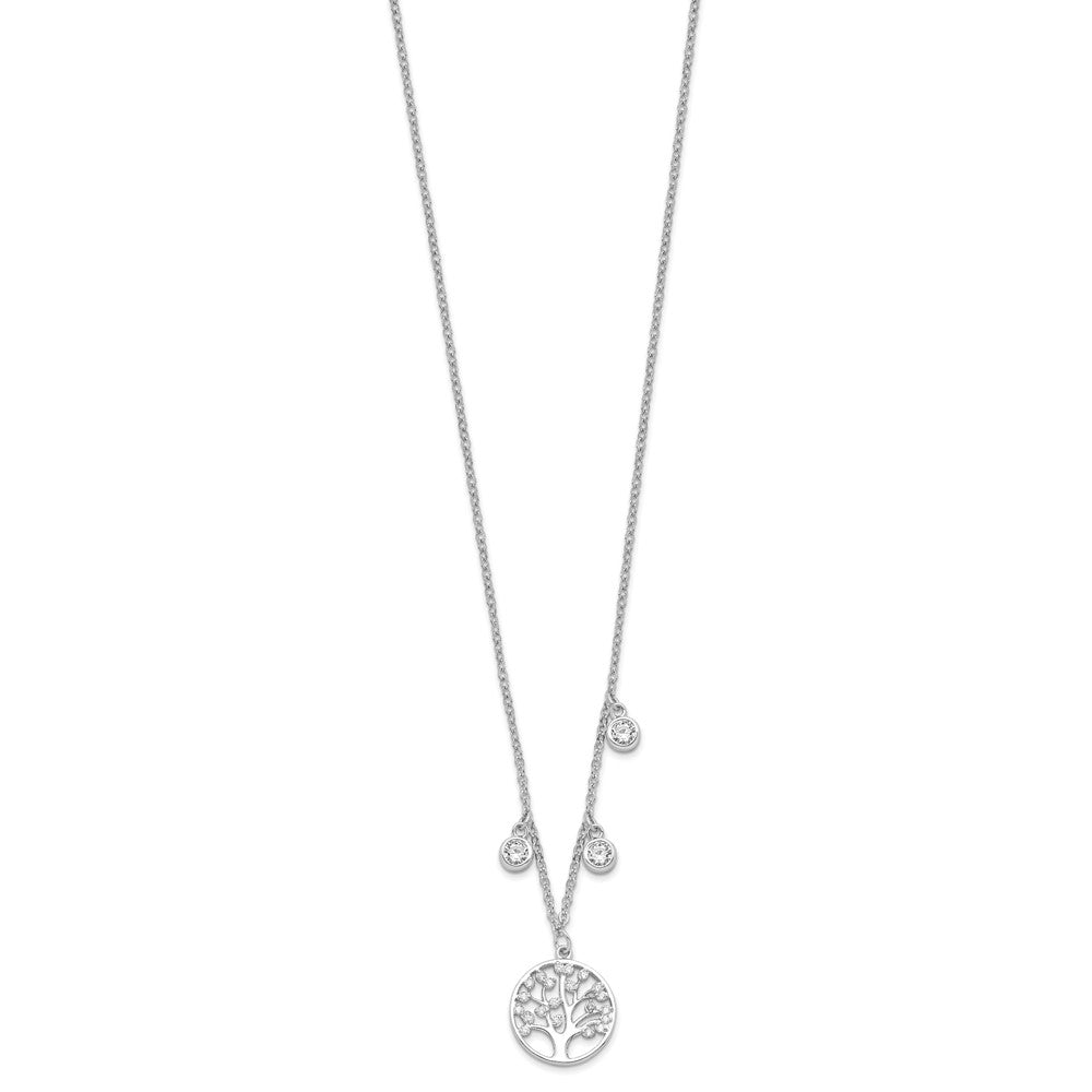 Sterling Silver Rhodium-plated CZ with Tree with ext. Necklace