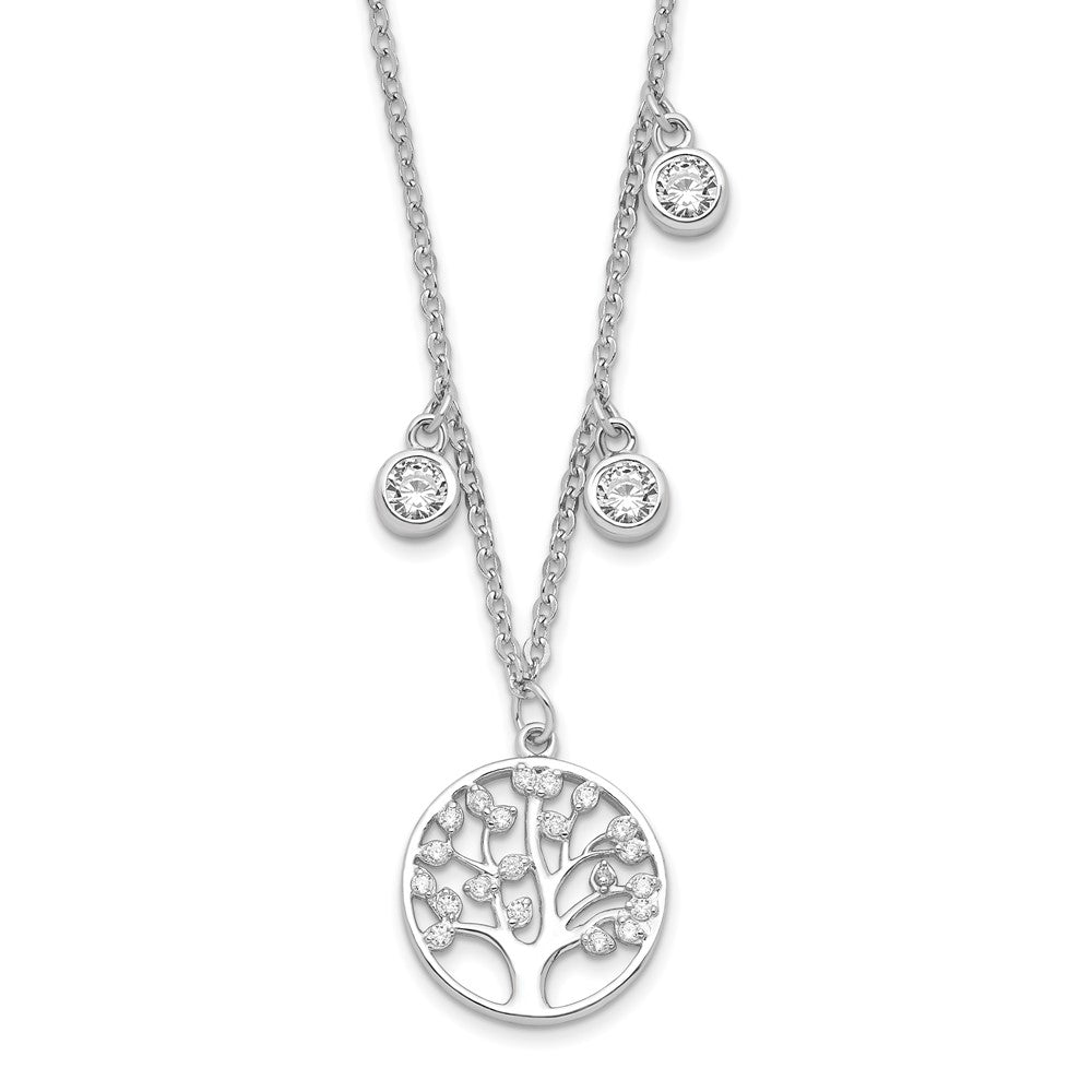 Sterling Silver Rhodium-plated CZ with Tree with ext. Necklace