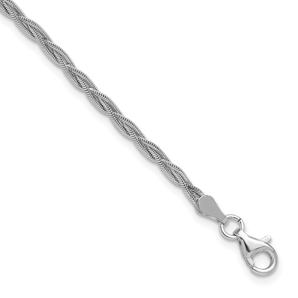 Sterling Silver Rhodium-Plated Polished Braided ext. Bracelet