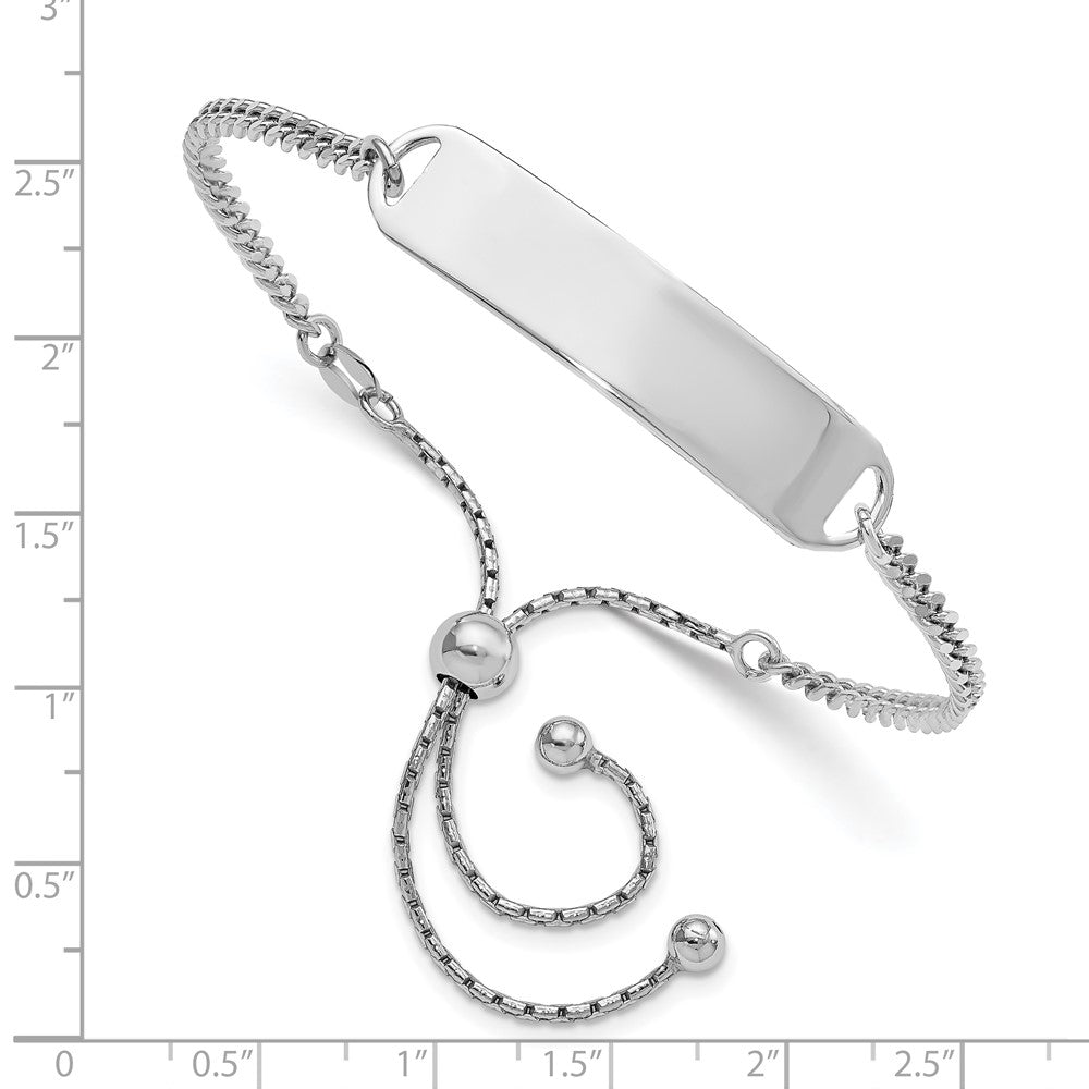Sterling Silver Rhodium-plated Polished Engravable 39x Plate Adjustable 6 to Bolo ID Bracelet