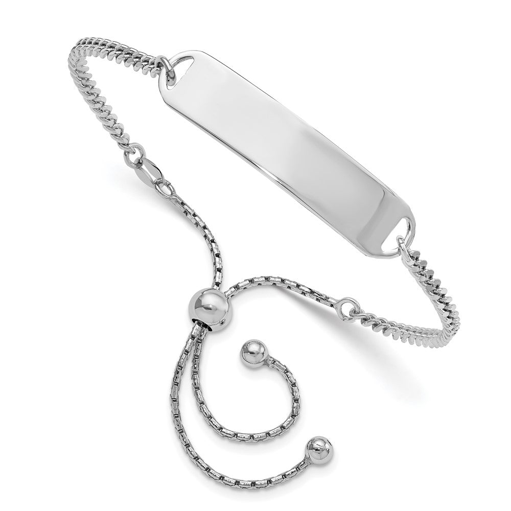 Sterling Silver Rhodium-plated Polished Engravable 39x Plate Adjustable 6 to Bolo ID Bracelet