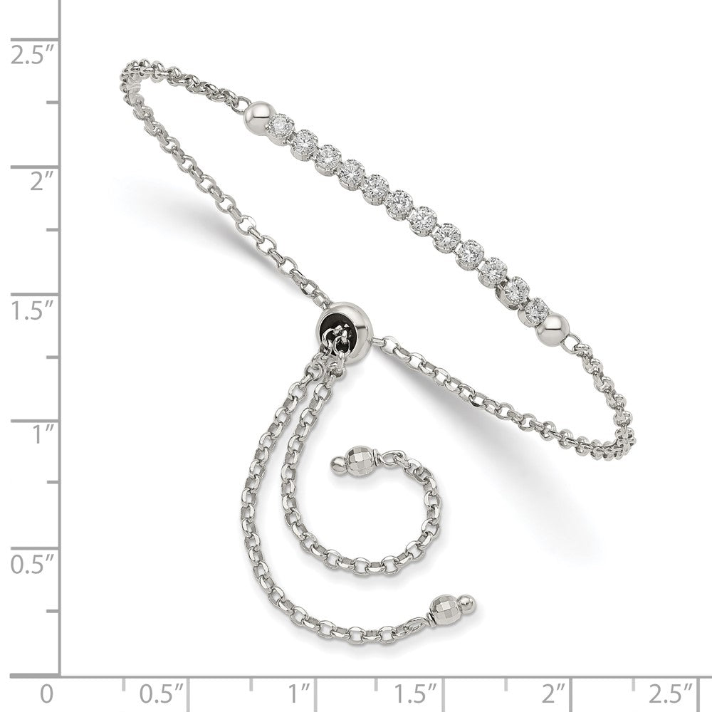 Sterling Silver Rhodium-plated CZ Adjustable Bolo Bracelet