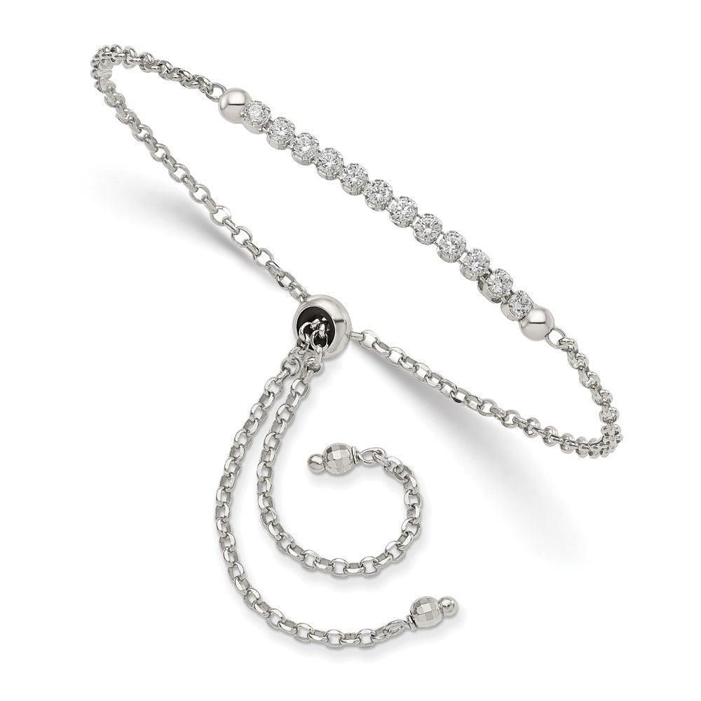 Sterling Silver Rhodium-plated CZ Adjustable Bolo Bracelet