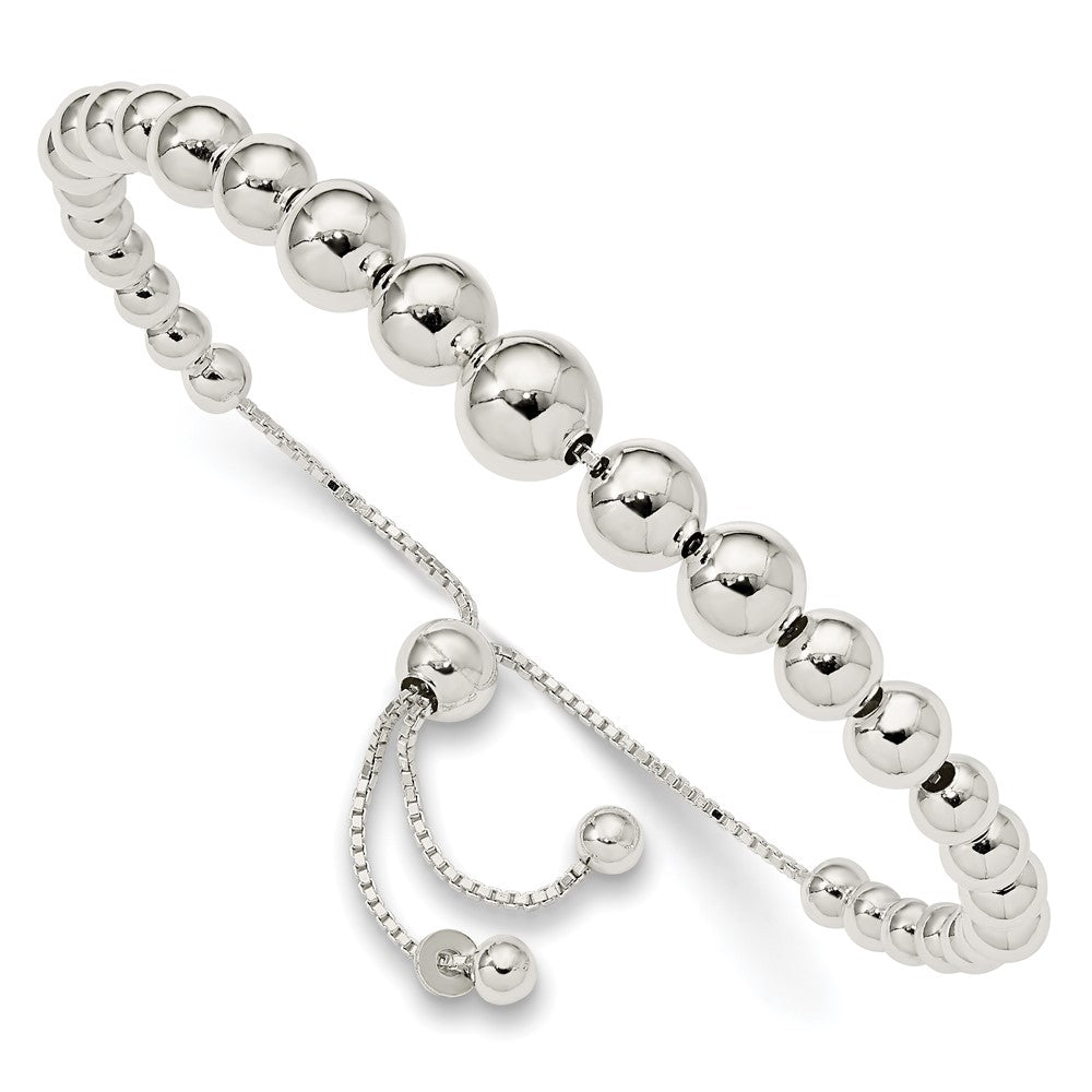 Sterling Silver Polished Graduated Beads Adjustable Up To Bracelet