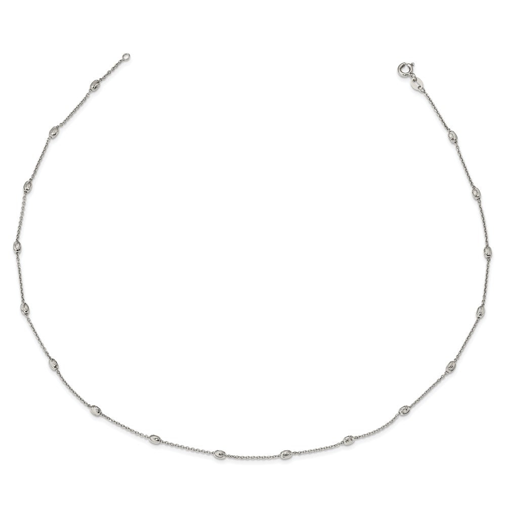 Sterling Silver Rhodium-plated Diamond-cut Beaded Station Necklace