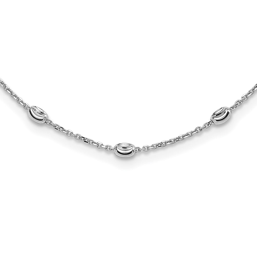 Sterling Silver Rhodium-plated Diamond-cut Beaded Station Necklace