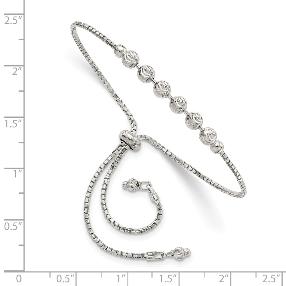 Sterling Silver Rhodium-plated Diamond-cut Beaded Adjustable Bolo Bracelet