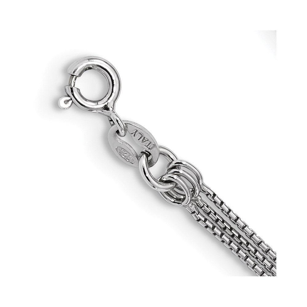 Sterling Silver Rhodium-plated Gold-tone and Rose-tone Diamond-cut Beaded 3-Strand Necklace
