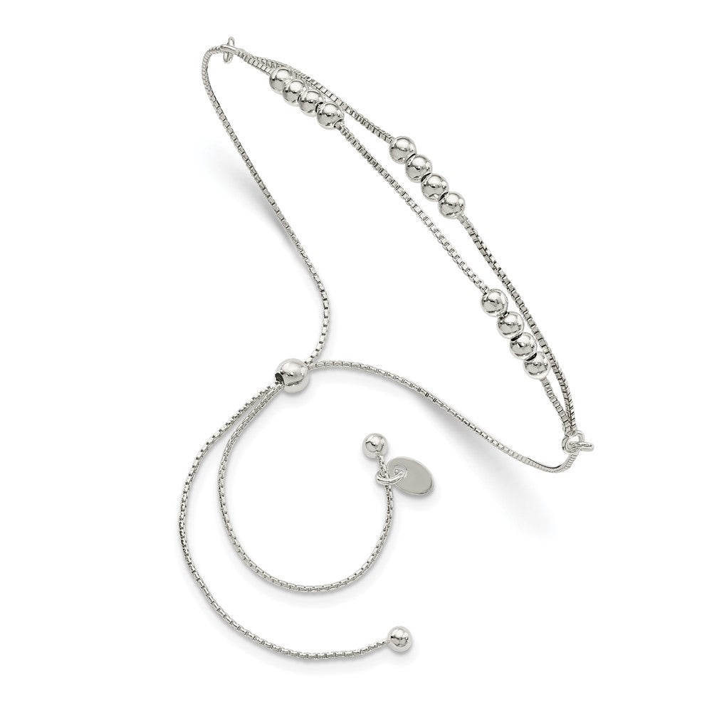 Sterling Silver Polished Beaded 2-Strand Adjustable Bolo Bracelet