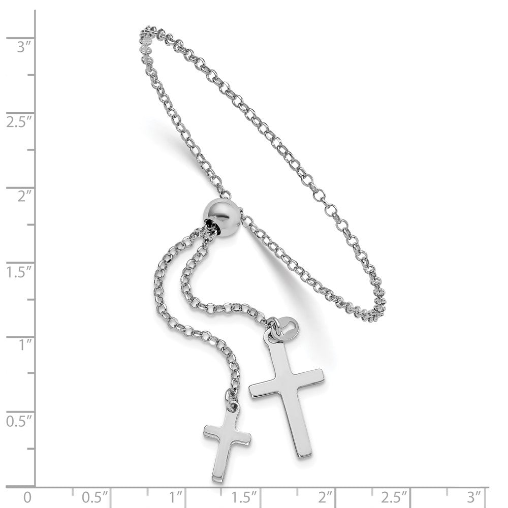 Sterling Silver Rhodium-plated Two Cross to Adjustable Bolo Bracelet