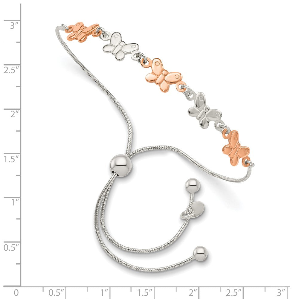 Sterling Silver Rose-tone Butterflies Adjustable Bolo Bracelet