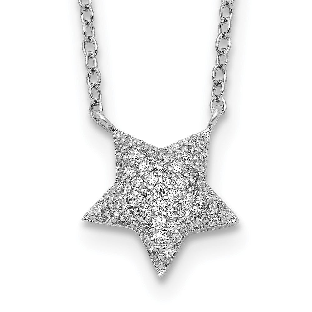 Sterling Silver Rhodium-plated CZ Star with ext. Necklace