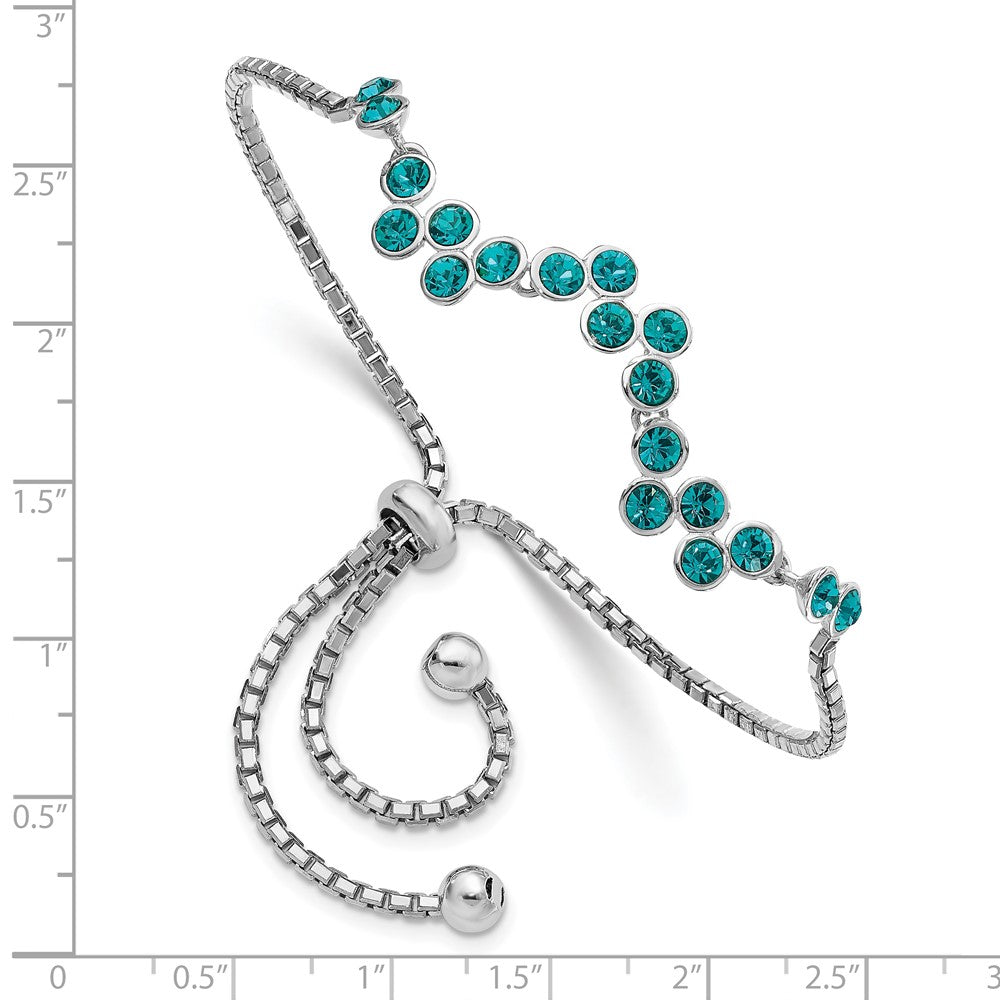 Sterling Silver Rhodium-plated Blue Zircon Wave Adjustable Bolo Bracelet