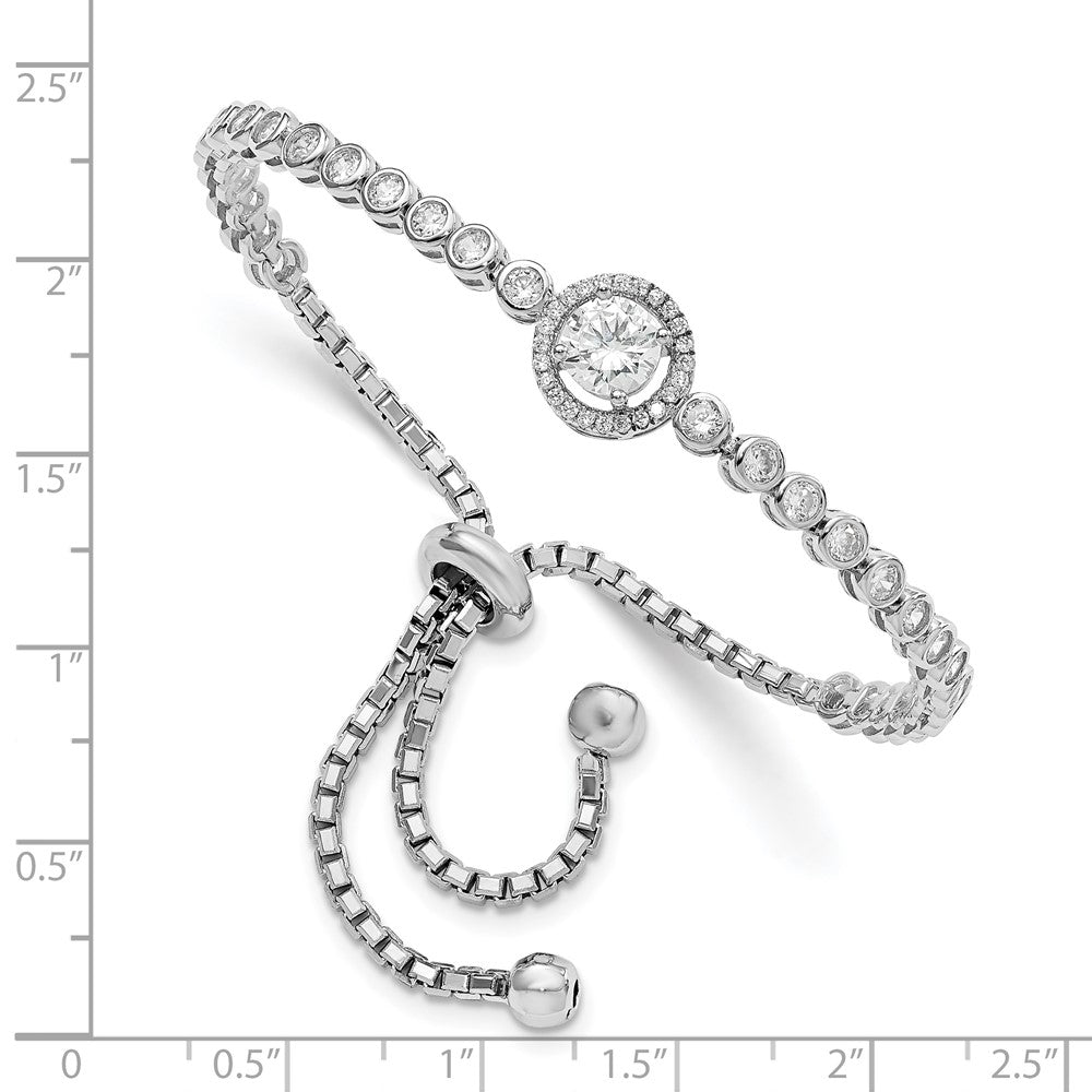 Sterling Silver Rhodium-plated Bezel-set and Halo CZ Adjustable Bolo Bracelet