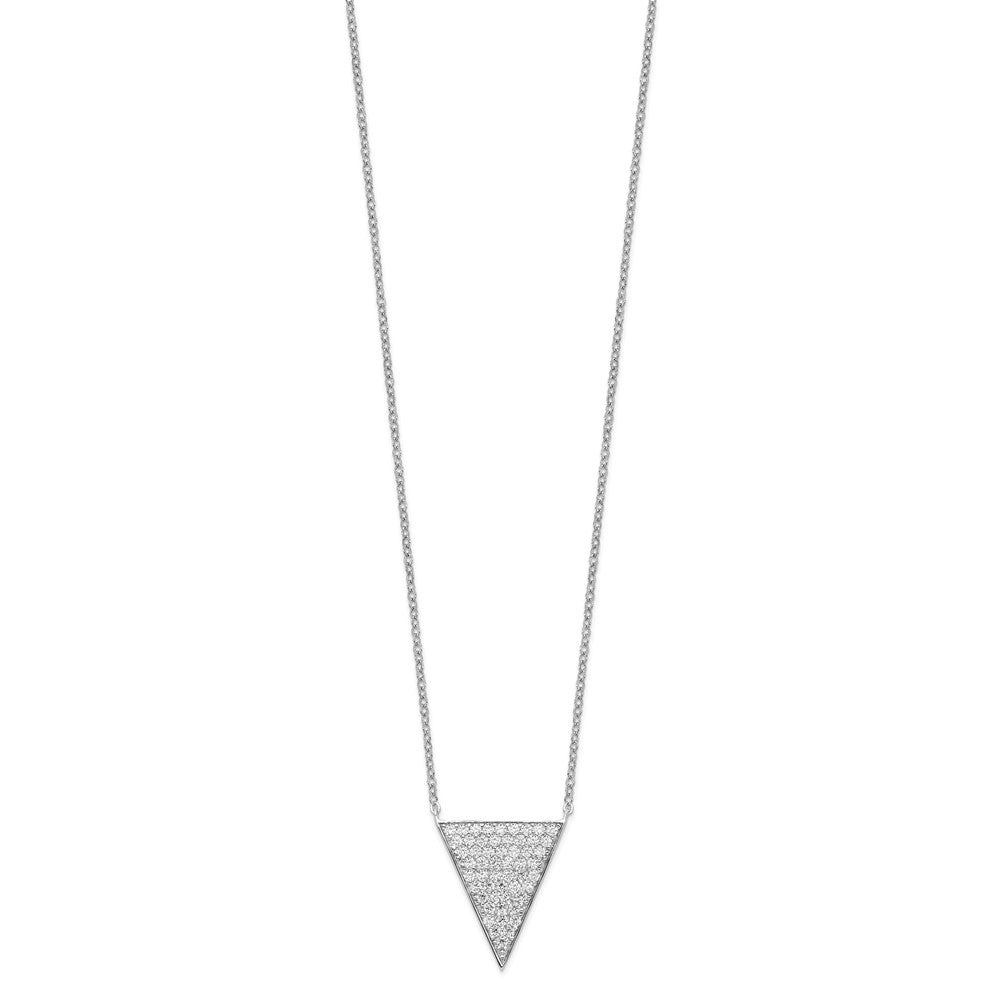 Sterling Silver Rhodium-plated Pave CZ Triangle Dangle Necklace