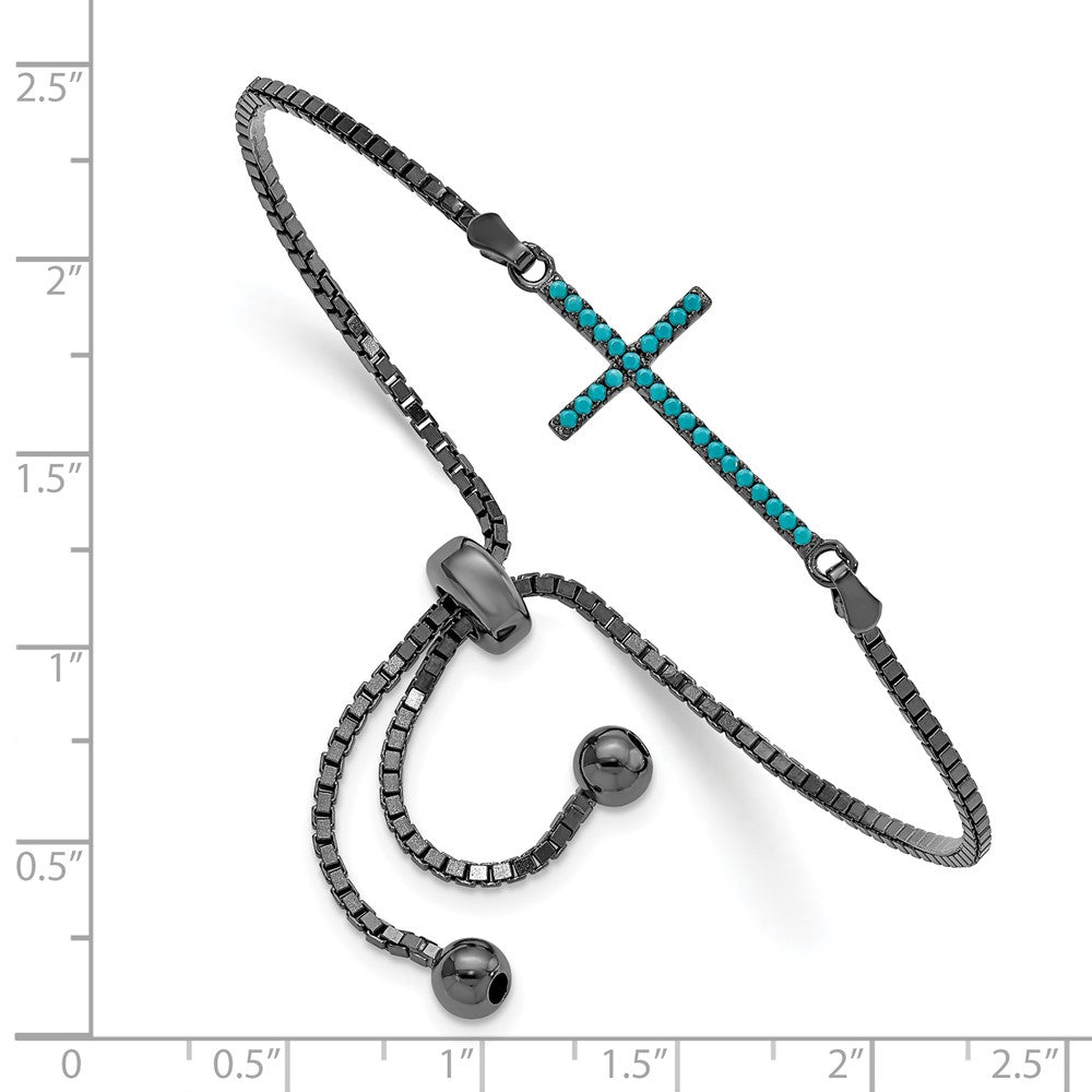 Sterling Silver Black-Rhodium Dyed Blue Howlite Cross Adjustable Bolo Bracelet