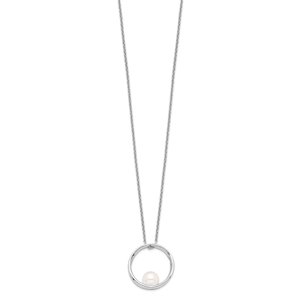 Sterling Silver Rhodium-plated 7- White Round Freshwater Cultured Pearl Necklace