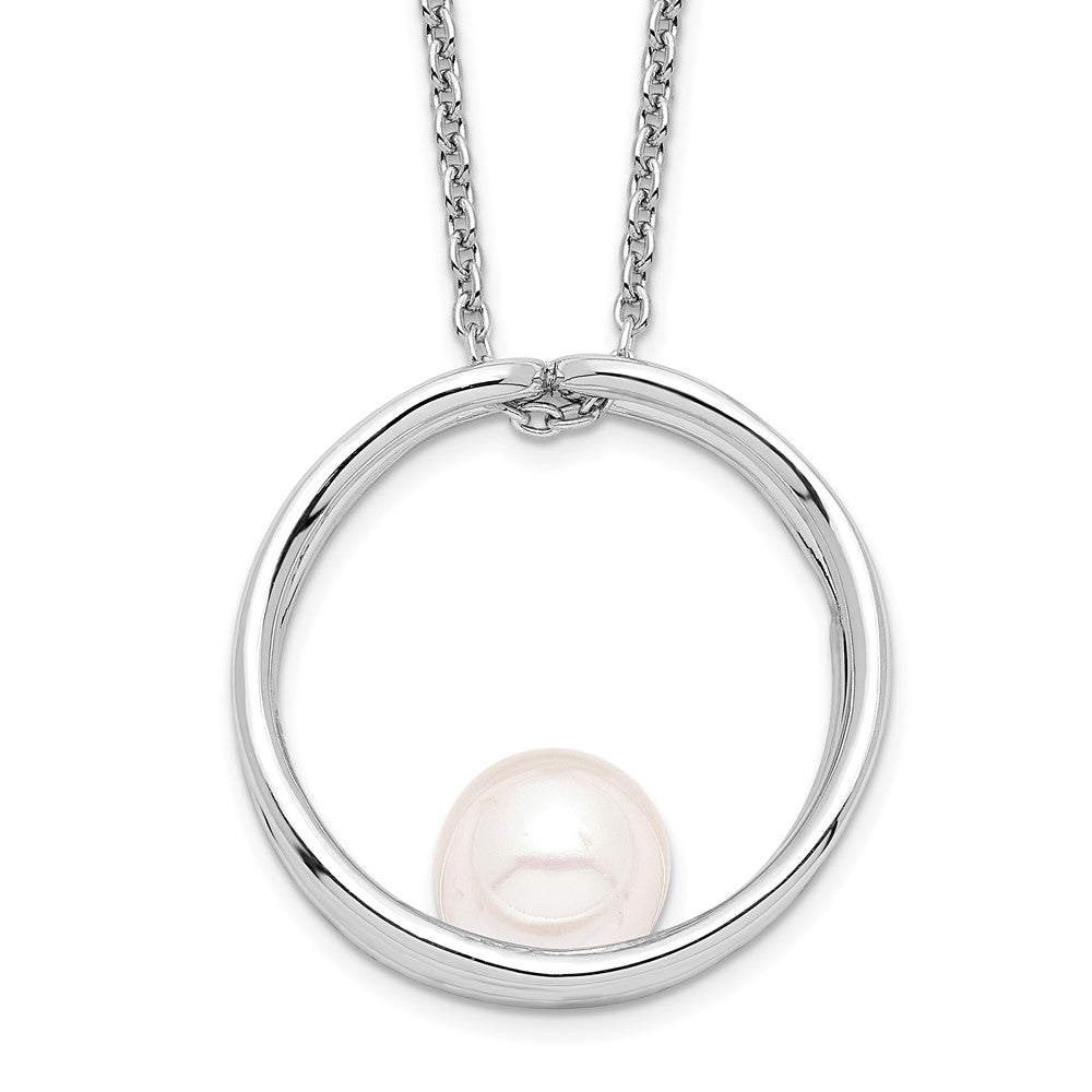 Sterling Silver Rhodium-plated 7- White Round Freshwater Cultured Pearl Necklace