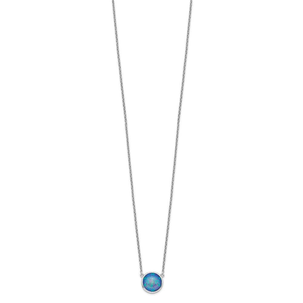 Sterling Silver Rhodium-plated Round Lab Created Blue Opal Necklace