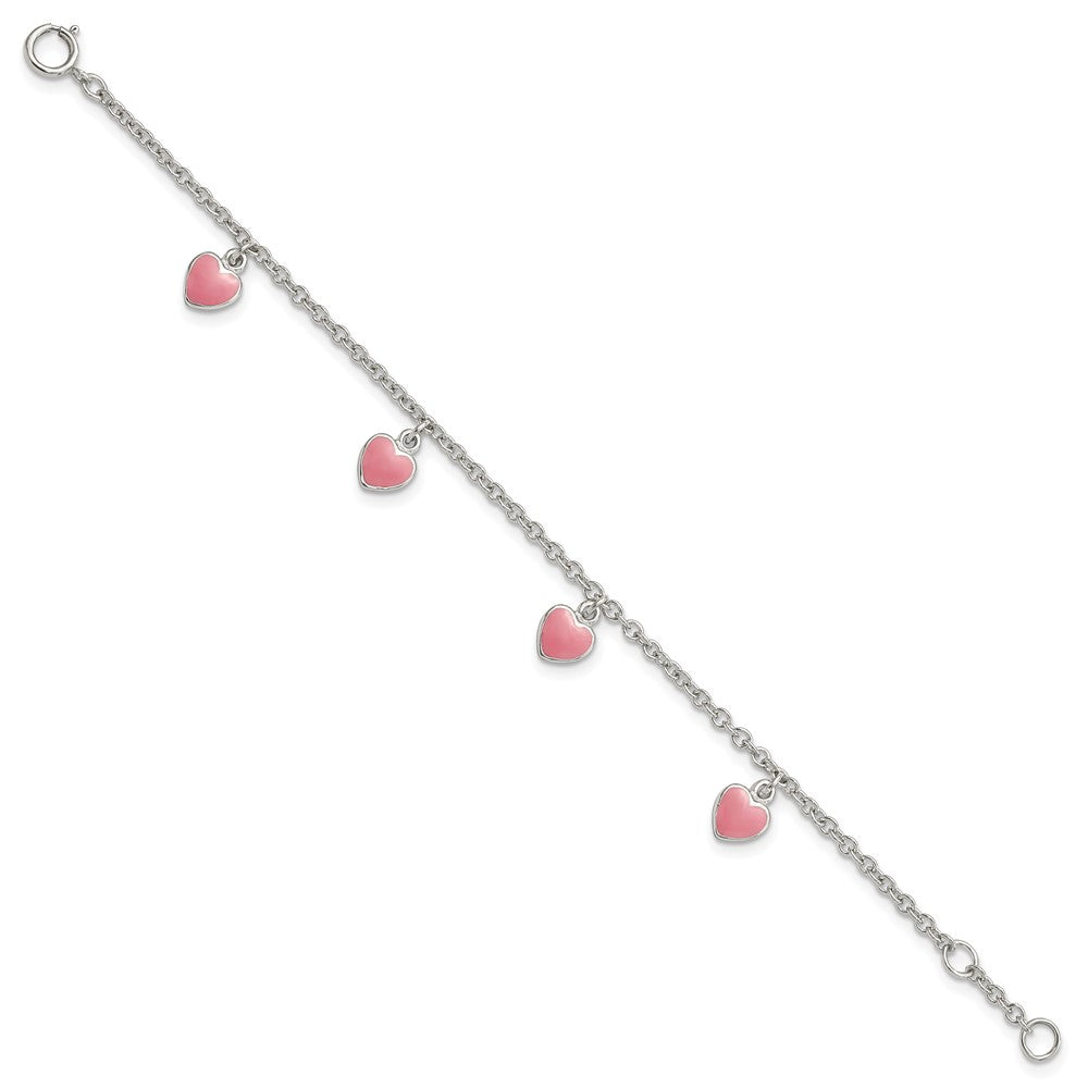 Sterling Silver Rhodium-plated Enameled Hearts with Extension Bracelet
