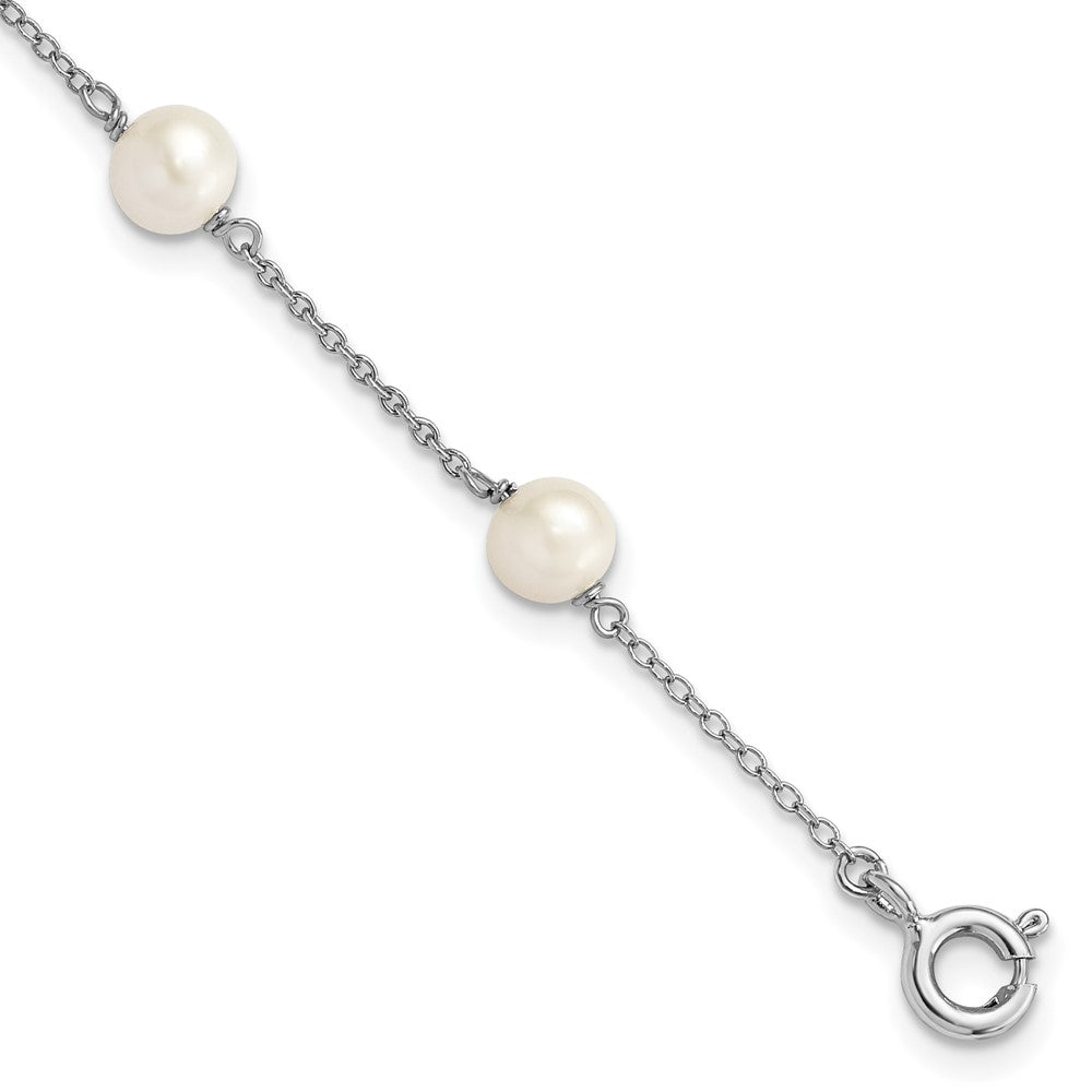 Sterling Silver Rhodium-plated 5- White Semi-Round Freshwater Cultured Pearl 3-Station Children's Bracelet