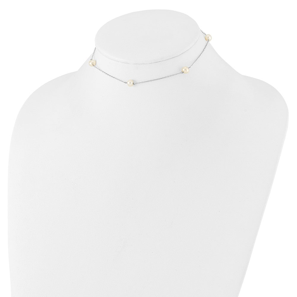 Sterling Silver Rhodium-plated 5- White Semi-Round Freshwater Cultured Pearl 5-Station 12 Inch Necklace