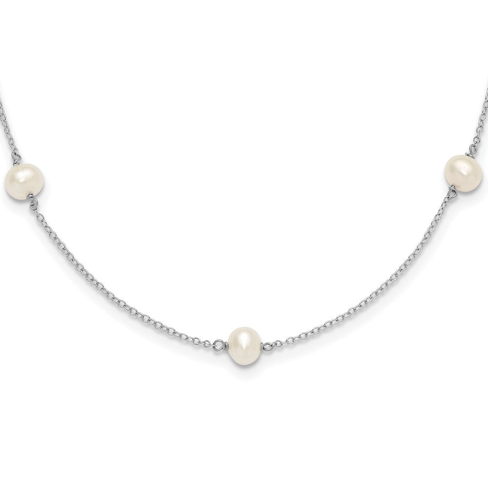 Sterling Silver Rhodium-plated Polished 5- Freshwater Cultured Pearl 5-Station Children's Necklace