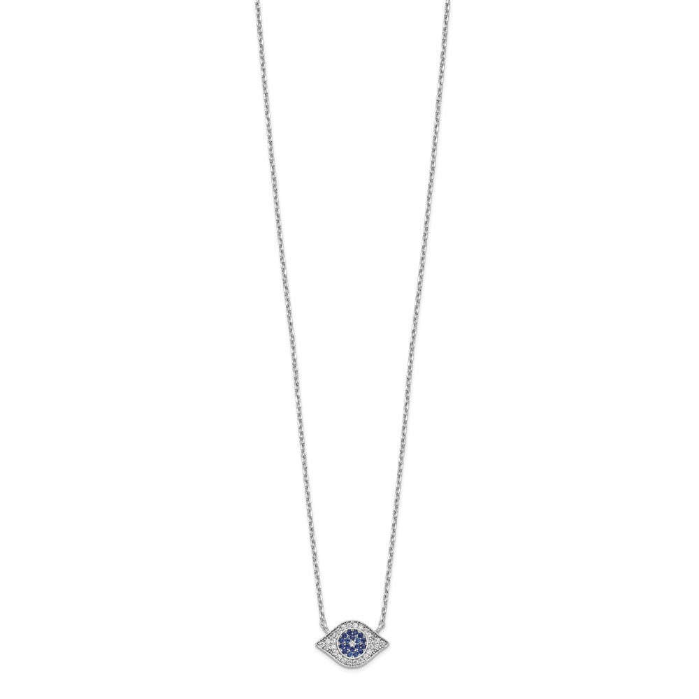 Sterling Silver Rhodium-plated Polished Blue and Clear CZ Eye Necklace